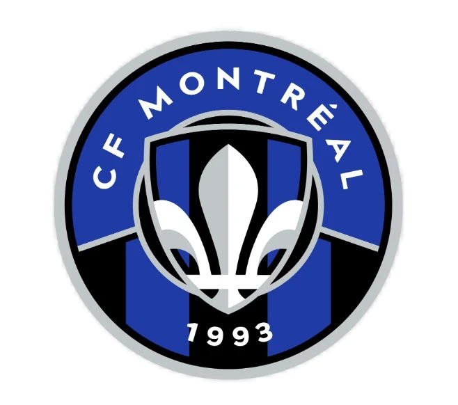The CF Montréal logo, representing the legacy of the Montreal Impact, features a white fleur-de-lis over black and blue stripes, with "CF MONTRÉAL" and "1993" in white text—reflecting a proud history beyond just player salaries.